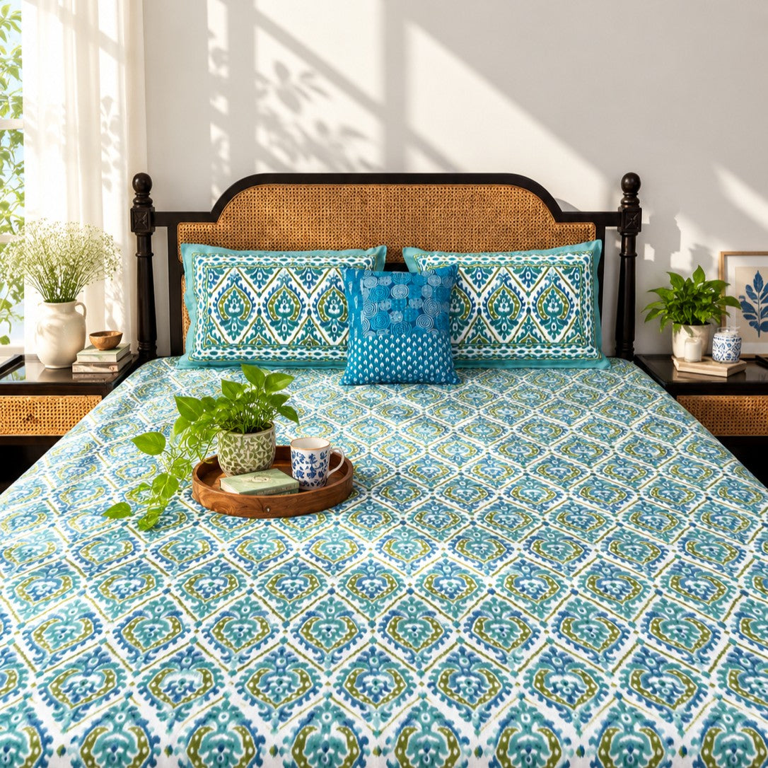 Dohar Bedding Set - Ikkat Blue
