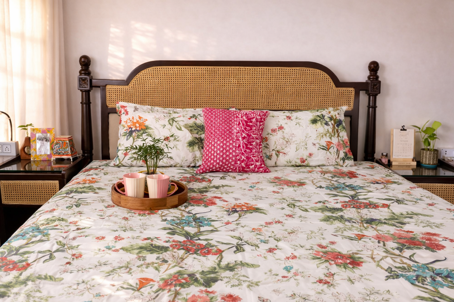 Udyaan White – Flat I Fitted Bedsheet (108x108 Inches)