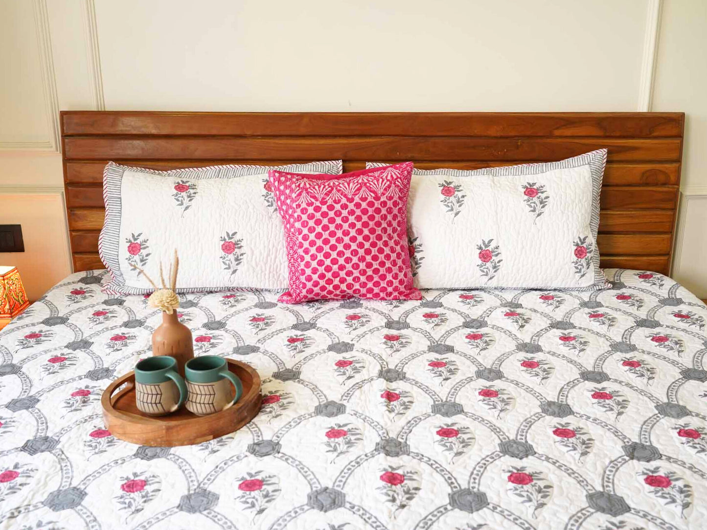 Grey Arches - Quilted and Reversible Handblock Bedcover I Comforter