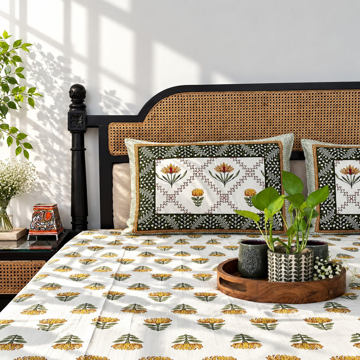 Brown Phool - Single Bed Bedsheet (60x90 Inches)