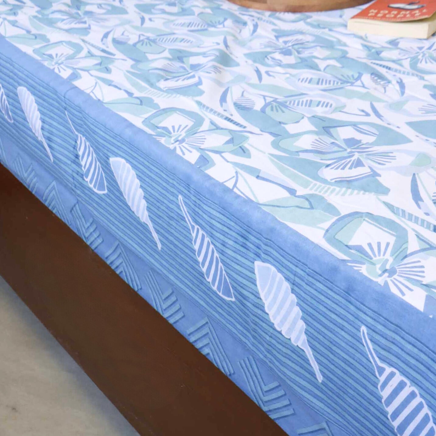 Abstract Floral Blue - Flat I Fitted Bedsheet (100x108 Inches)
