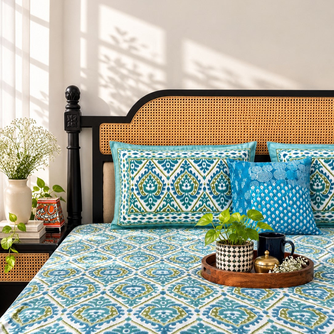 Dohar Bedding Set - Ikkat Blue