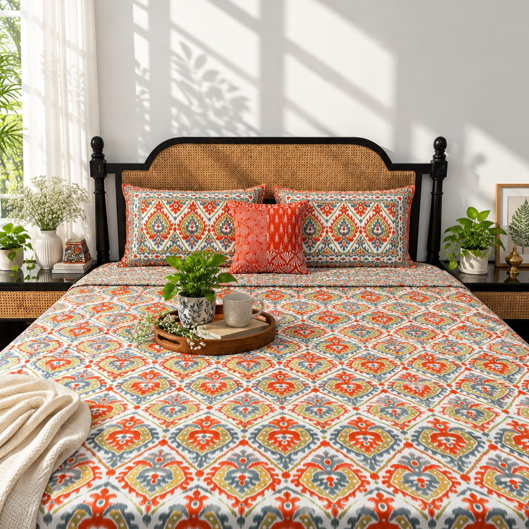 Dohar Bedding Set - Ikkat Orange