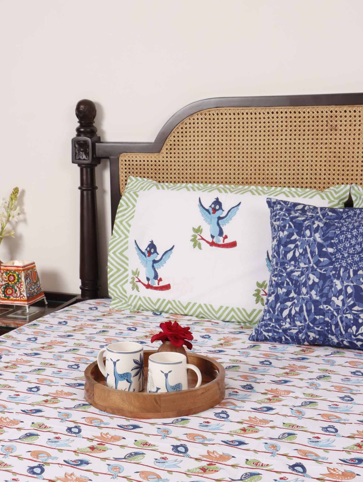 Chidiya Ghar - Hand block Bedsheet (108x108 Inches)