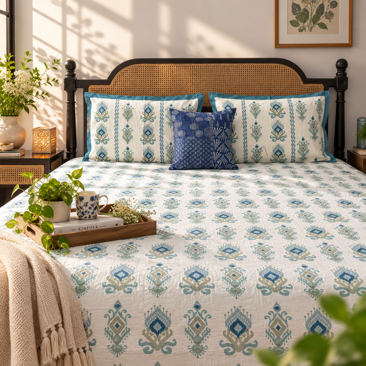 Aashiyana Blue - Flat I Fitted Bedsheet (108x108 Inches)