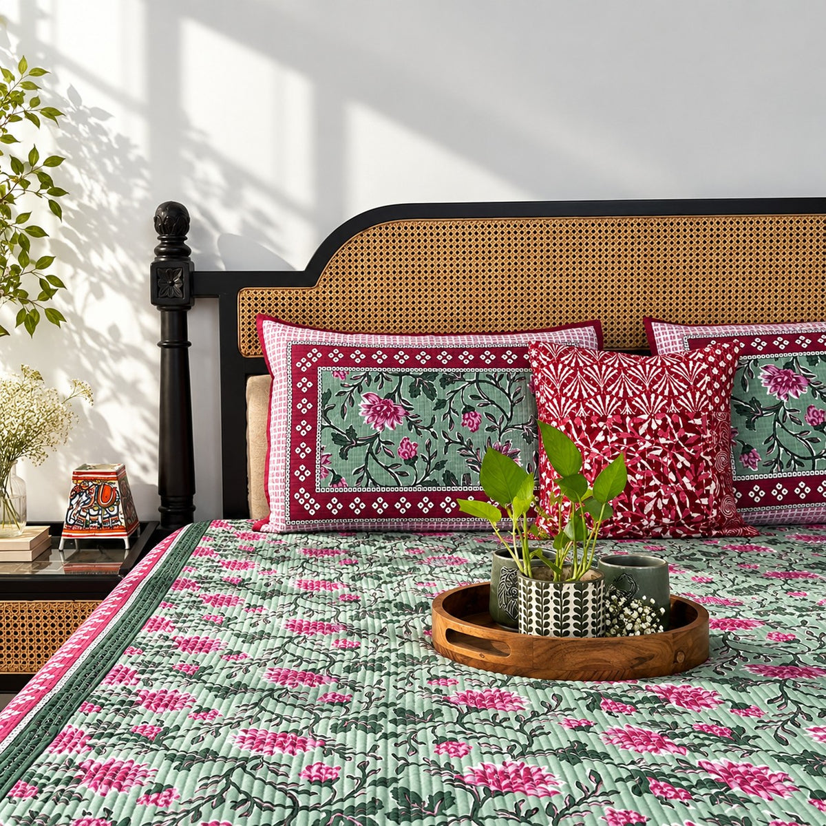 Baagh Green - Quilted and Reversible Bedcover I Comforter
