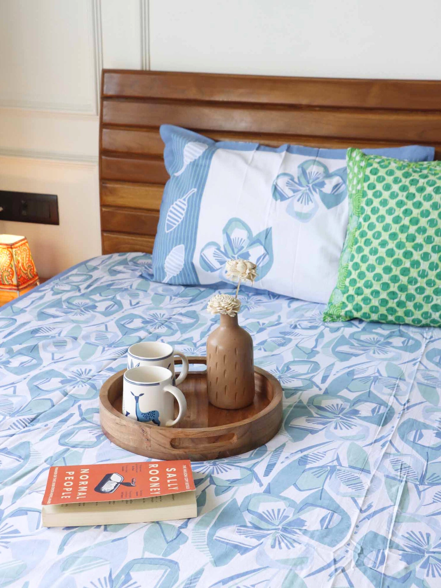 Abstract Floral Blue - Flat I Fitted Bedsheet (100x108 Inches)