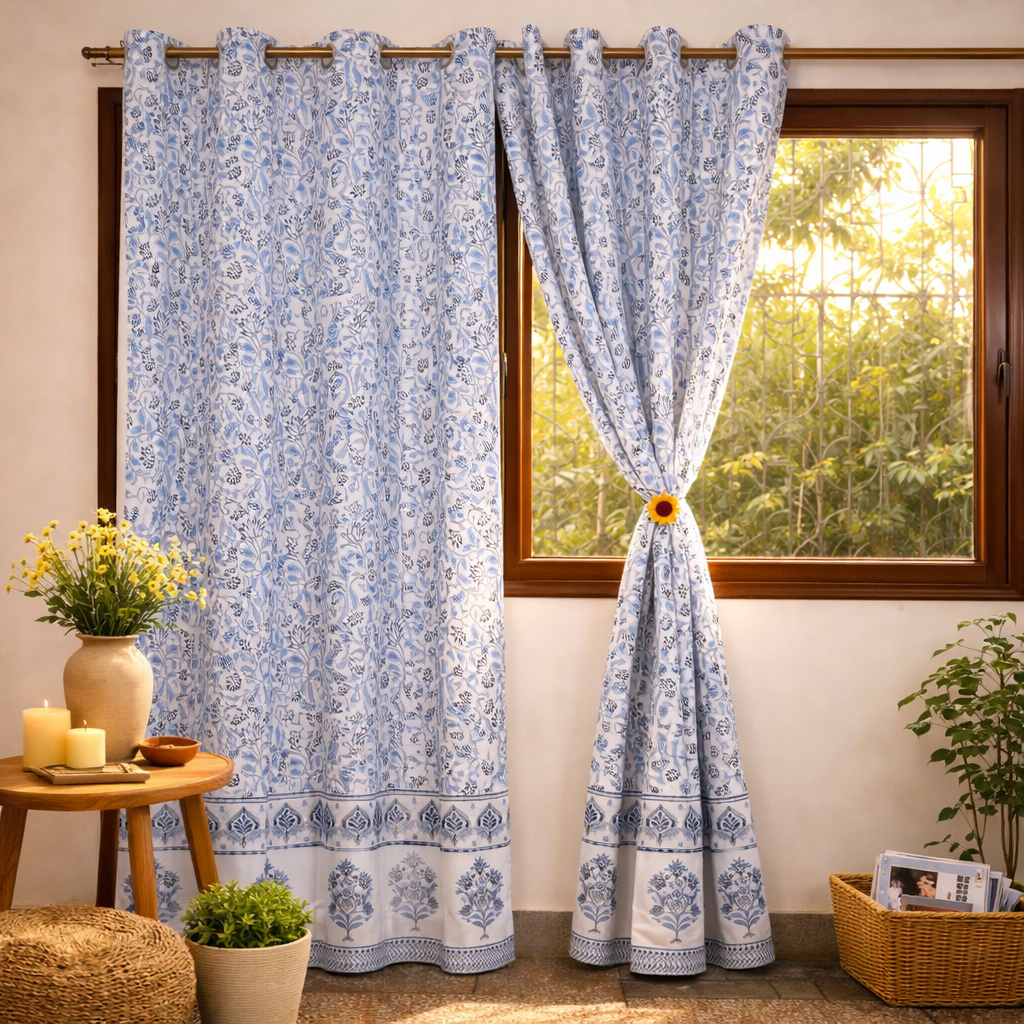 Block Print Curtain - Neeli Bel