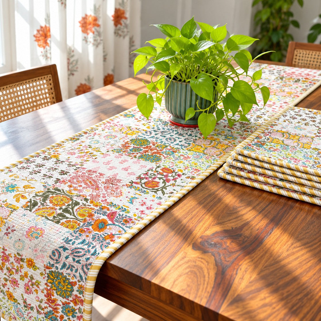 Pastel Patchwork - Quilted Table Runner and 6 Mats