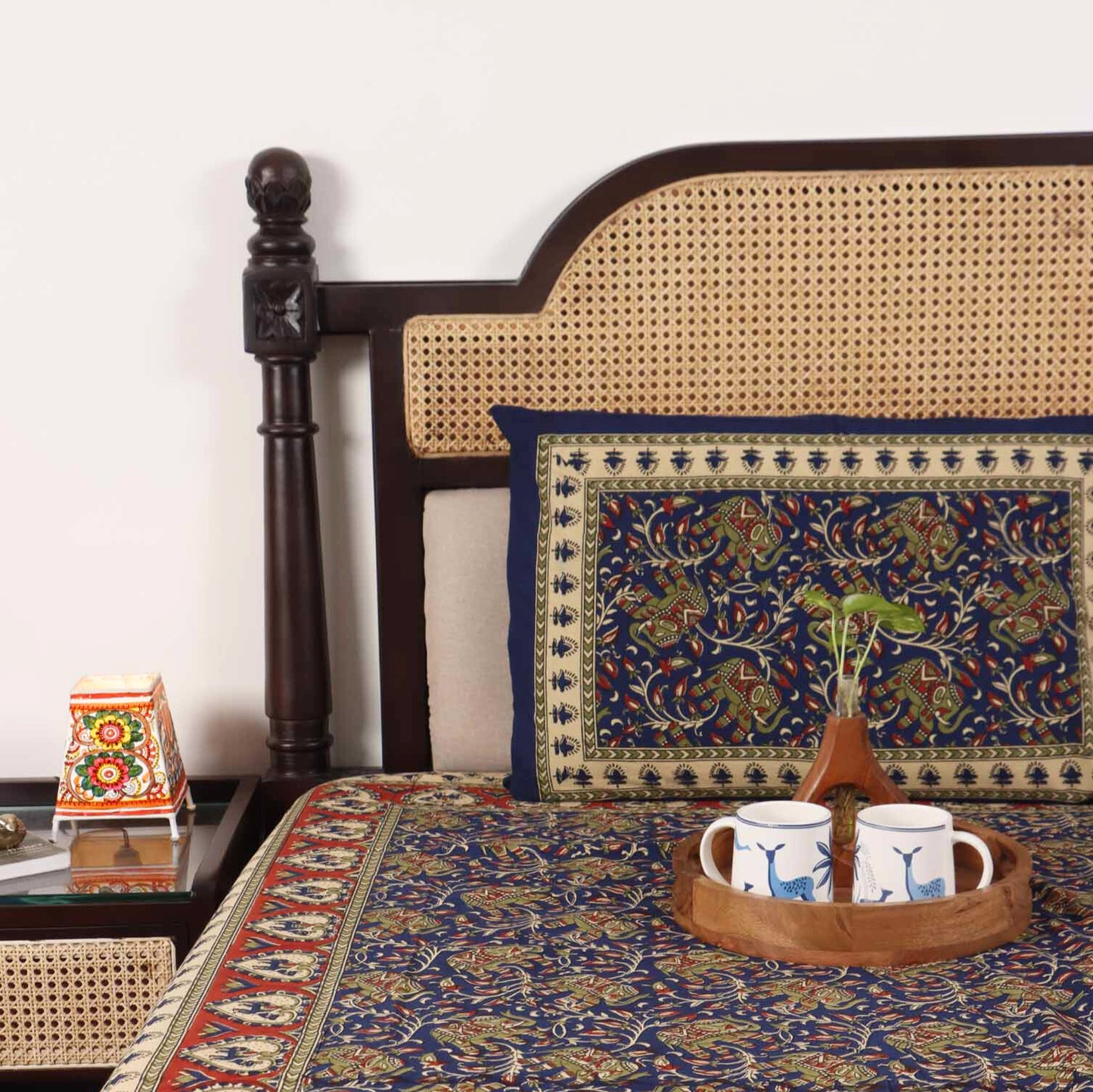 Kalamkari Haathi Blue - Single Bed Bedsheet (60x90 Inches)
