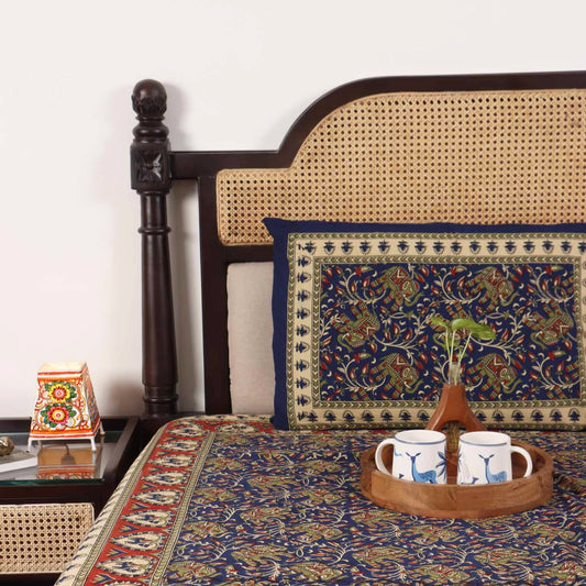 Kalamkari Haathi Blue - Single Bed Bedsheet (60x90 Inches)