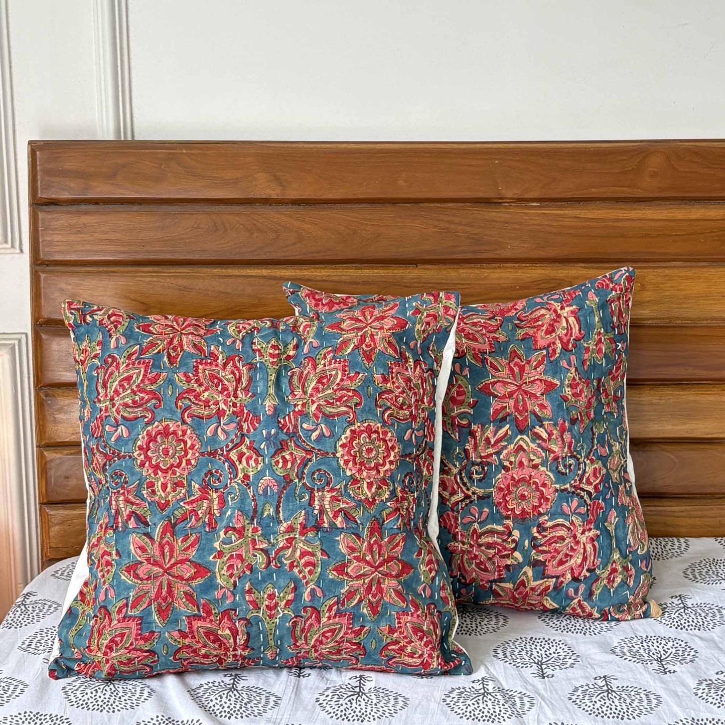 Gulnaar – Handblock Kantha Stitch Cushion Cover