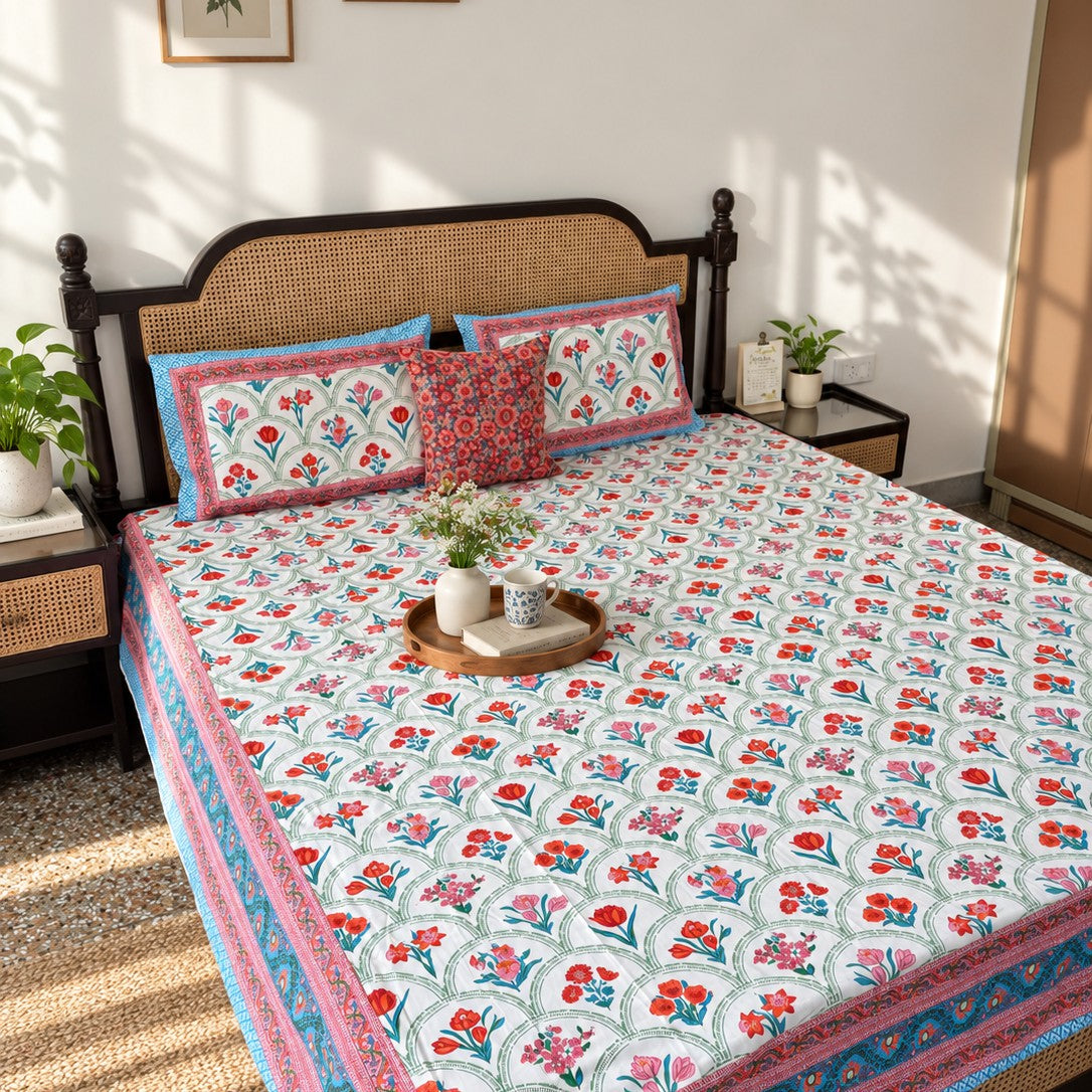 Ambarsariya - Red - Flat I Fitted Bedsheet (90x108 Inches)
