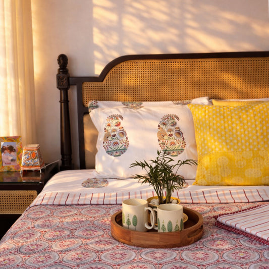 Pair of Single Bed Reversible Mul Dohar – Ruhaani Red