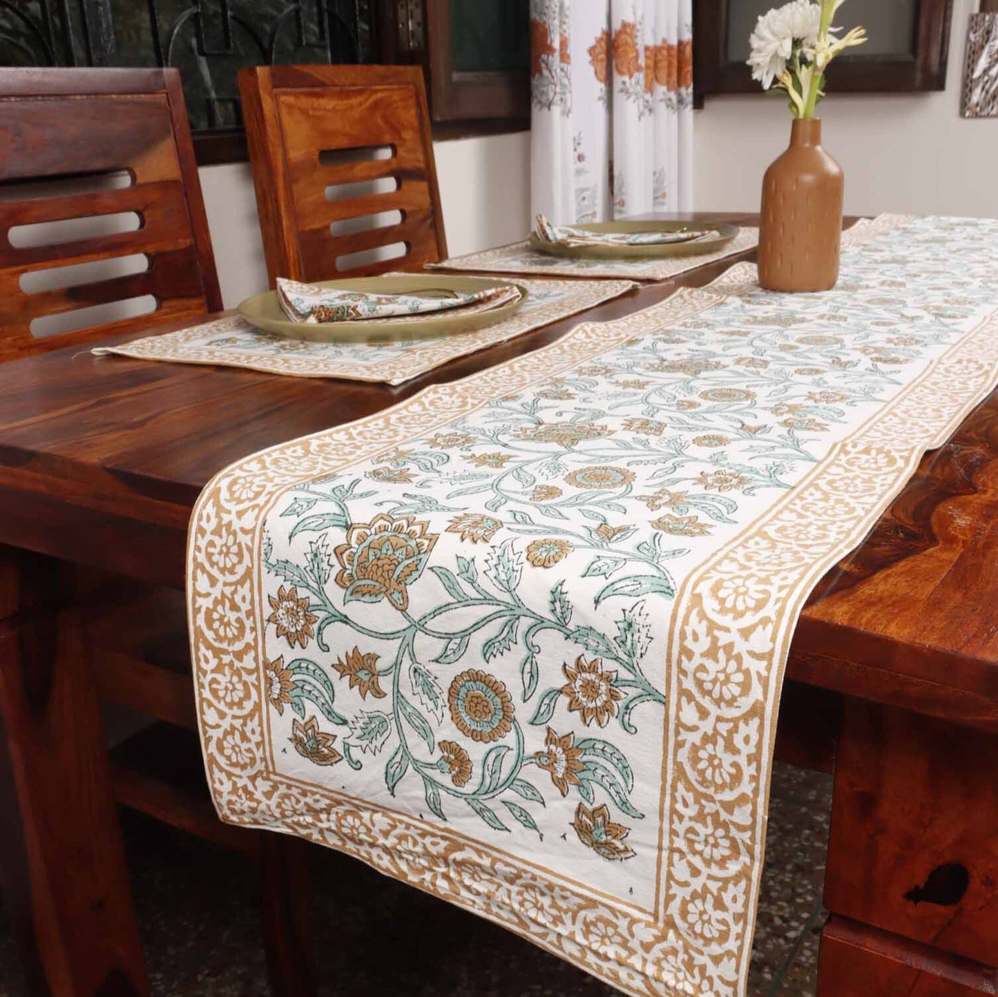 Muskan - Hand Block Table Runner, Table Mats and Napkins
