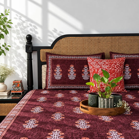 Kalamkari Guldasta - Flat I Fitted Bedsheet (90x108 Inches)