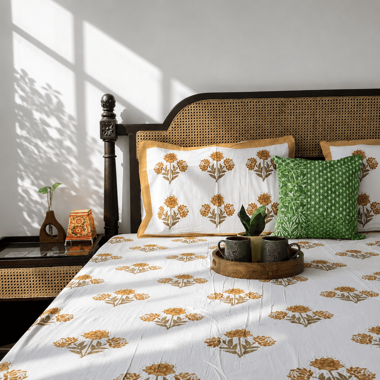 Gulistan Yellow - Flat I Fitted Bedsheet (108x108 Inches)