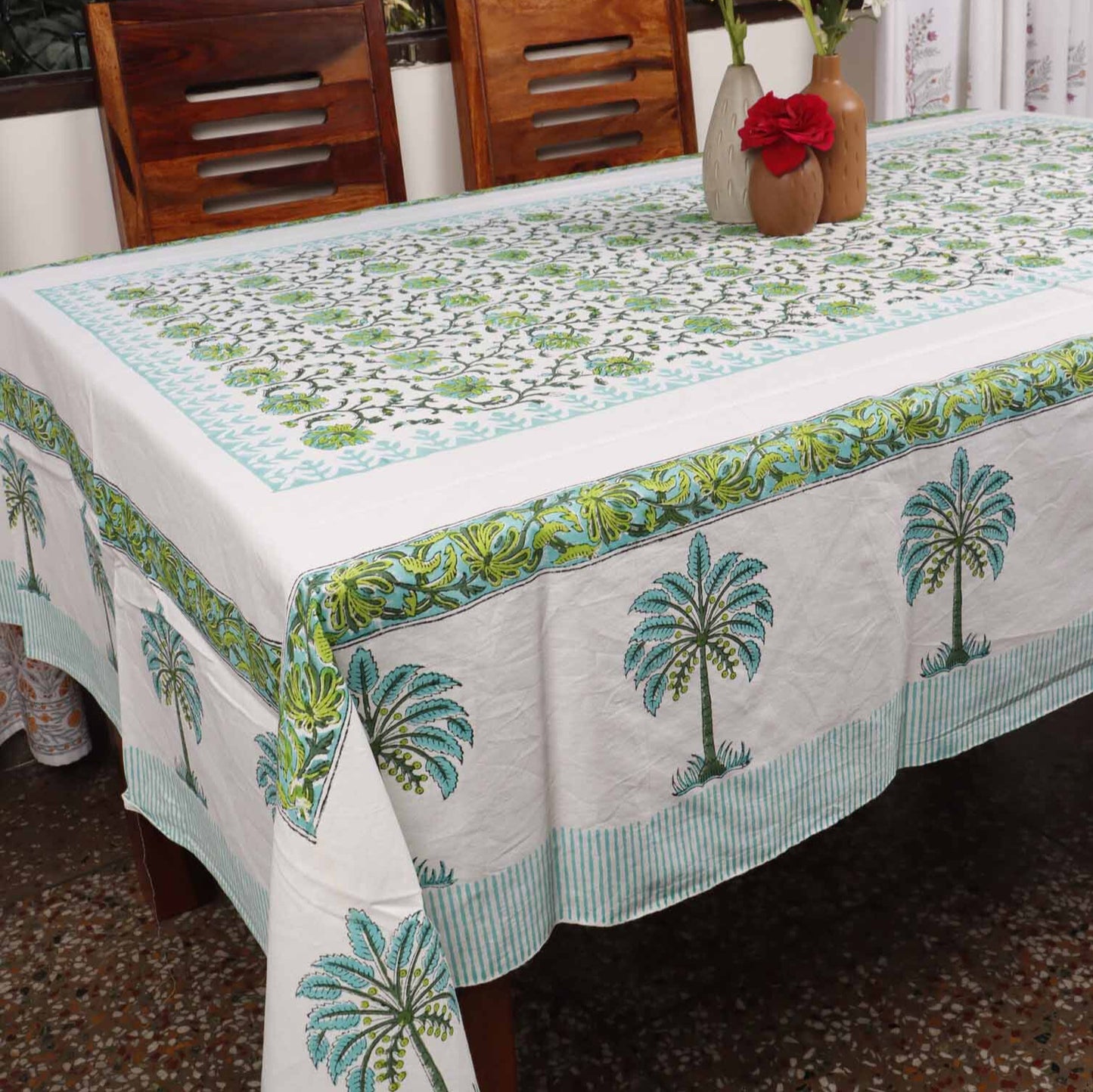Jashn-E-Bahaara - Hand Block Six Seater Dining Table Cover With Napkins
