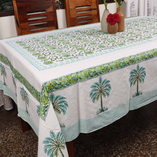 Jashn-E-Bahaara - Hand Block Six Seater Dining Table Cover With Napkins