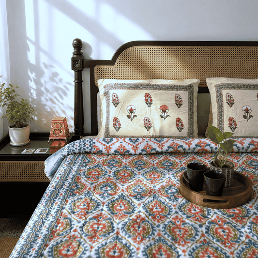 Ikkat Orange - Double Bed Razai/ Comforter