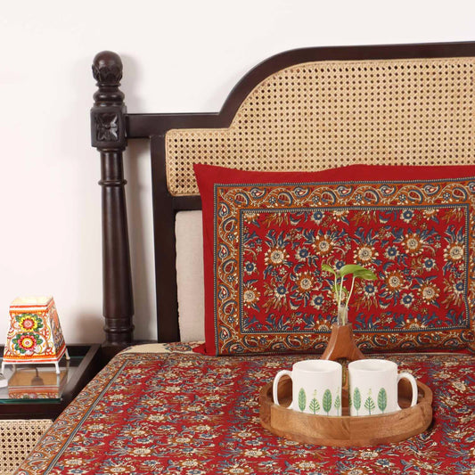 Kalamkari Phool Red - Single Bed Bedsheet (60x90 Inches)