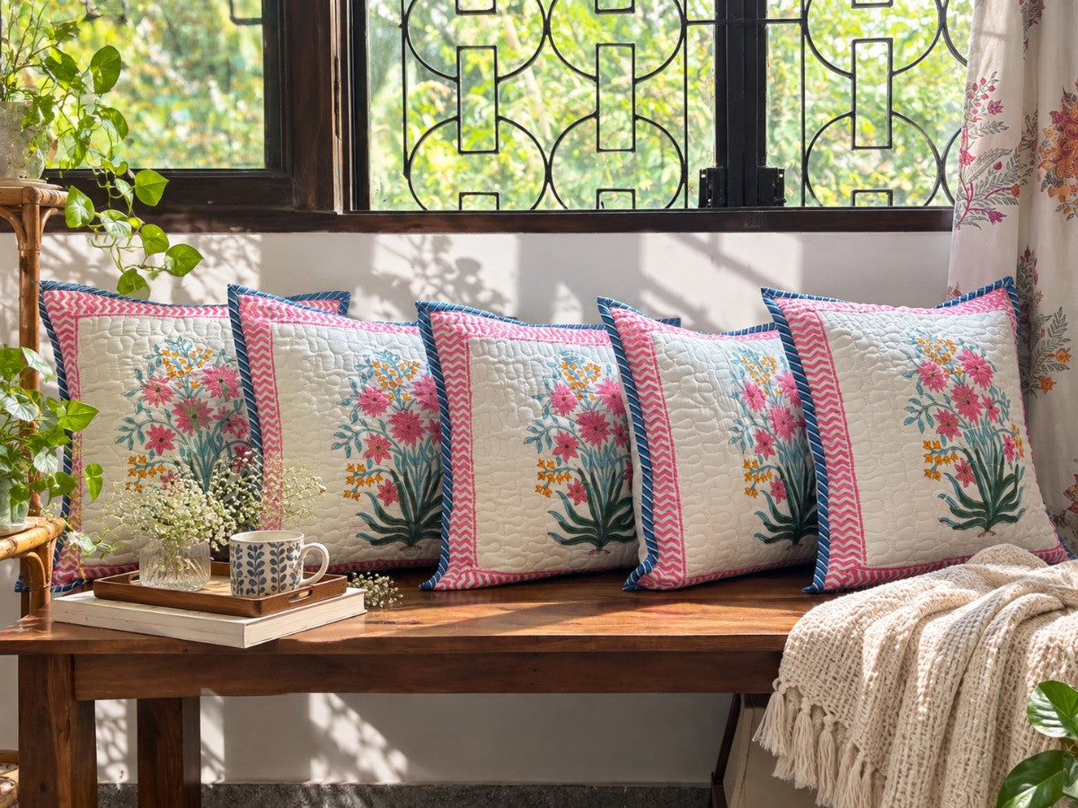 Gudhal - Quilted Handblock Cushion Cover