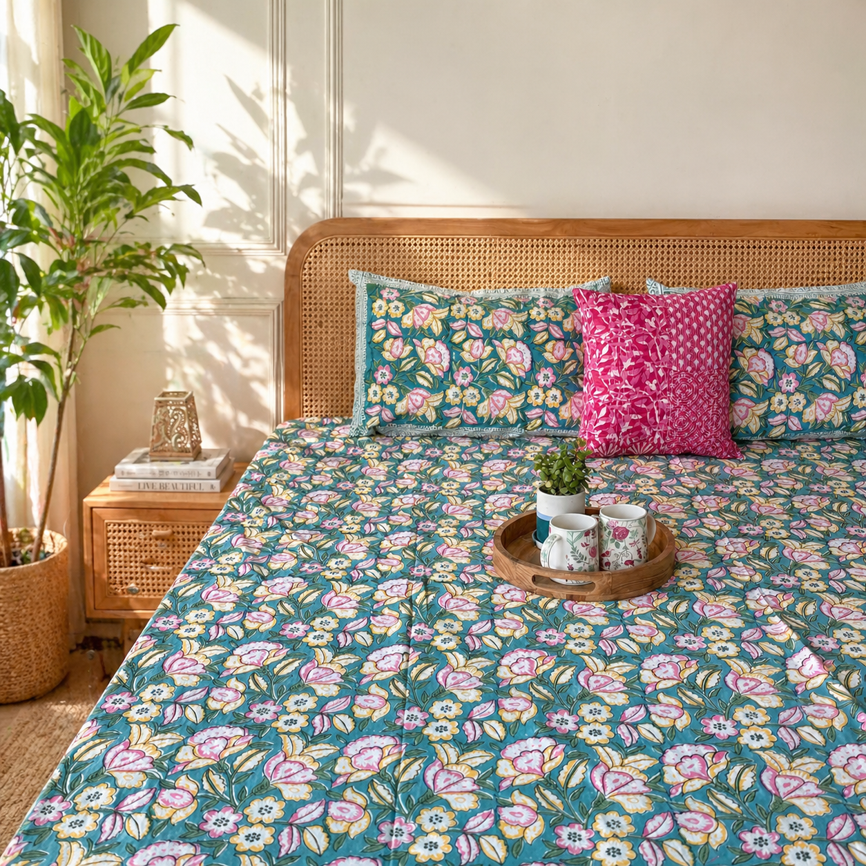Buy hand block print cotton bedsheet set