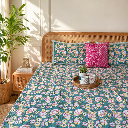 Buy hand block print cotton bedsheet set