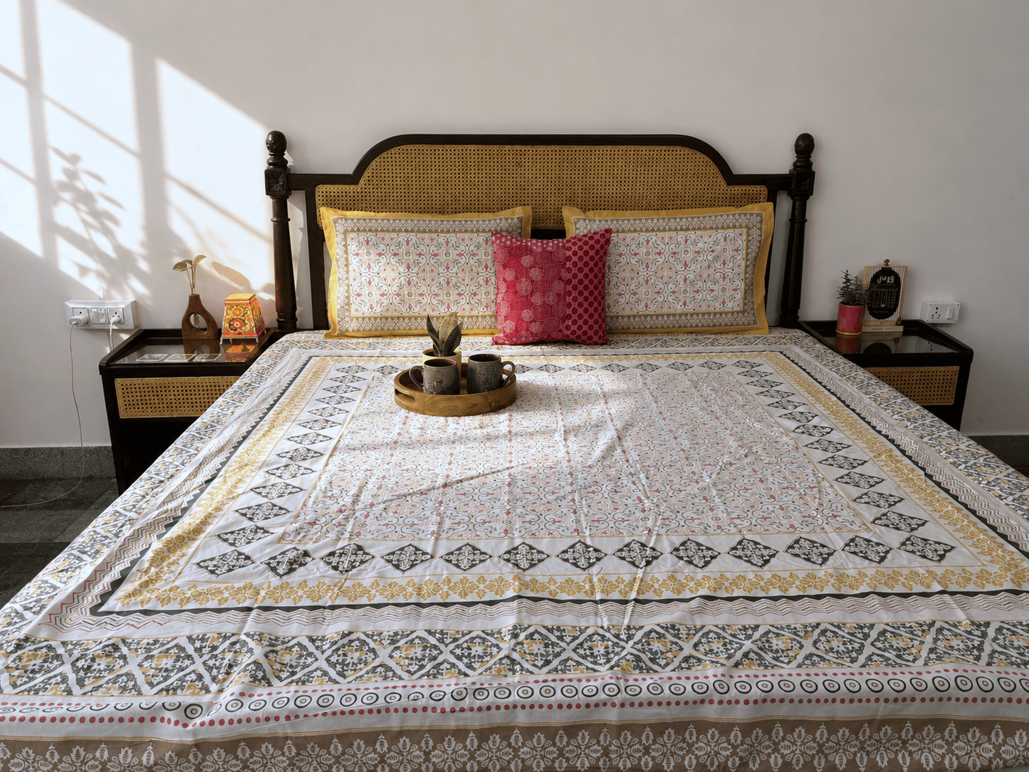 Meghal Yellow - Flat I Fitted Bedsheet (108x108 Inches)