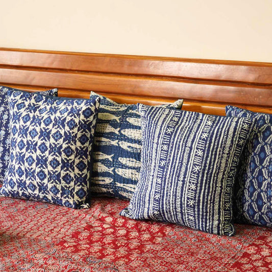 Shades Of Indigo - Kantha Stitch Cushion Covers - Set of 5