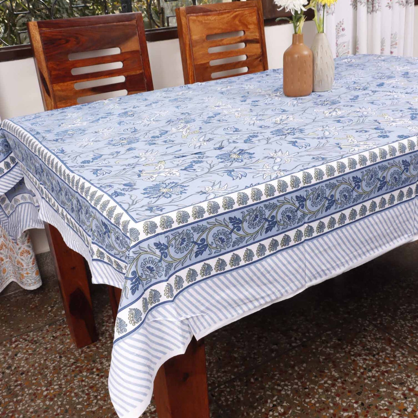Buy Blue cotton tablecloth