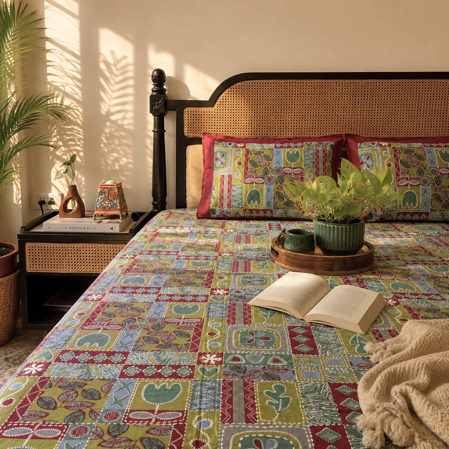 Cotton bedsheets online featuring handcrafted patchwork bedding