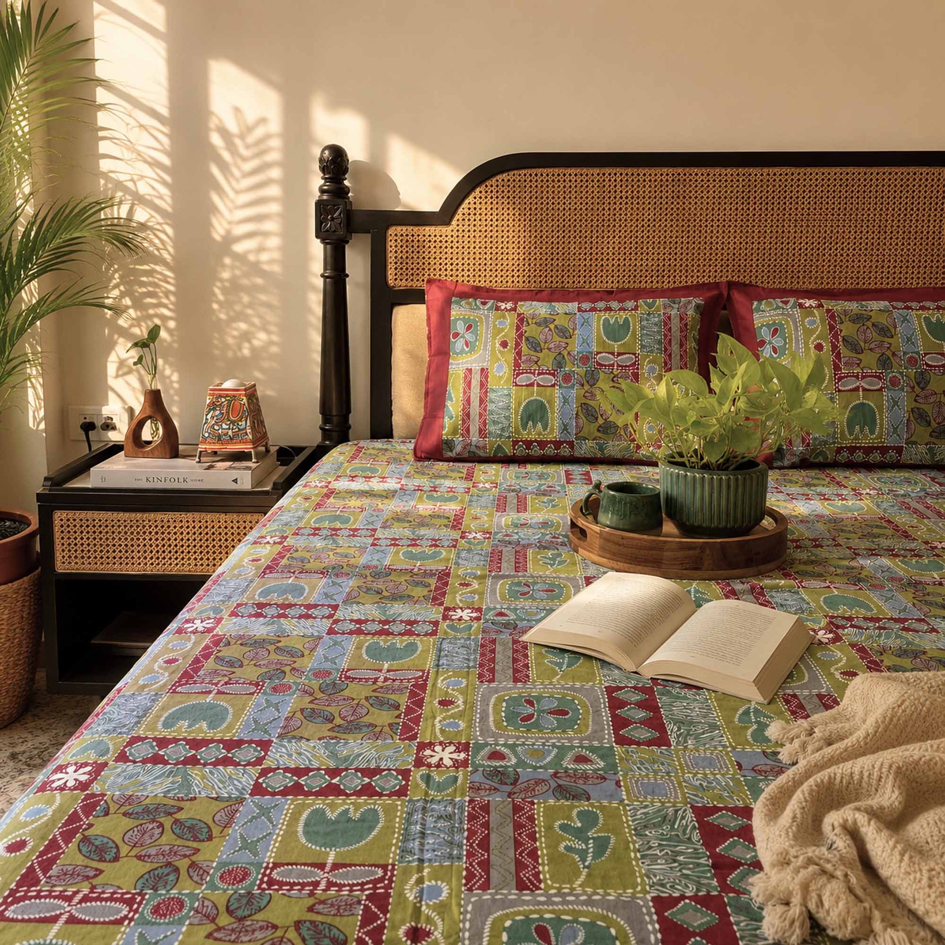 Cotton bedsheets online featuring handcrafted patchwork bedding