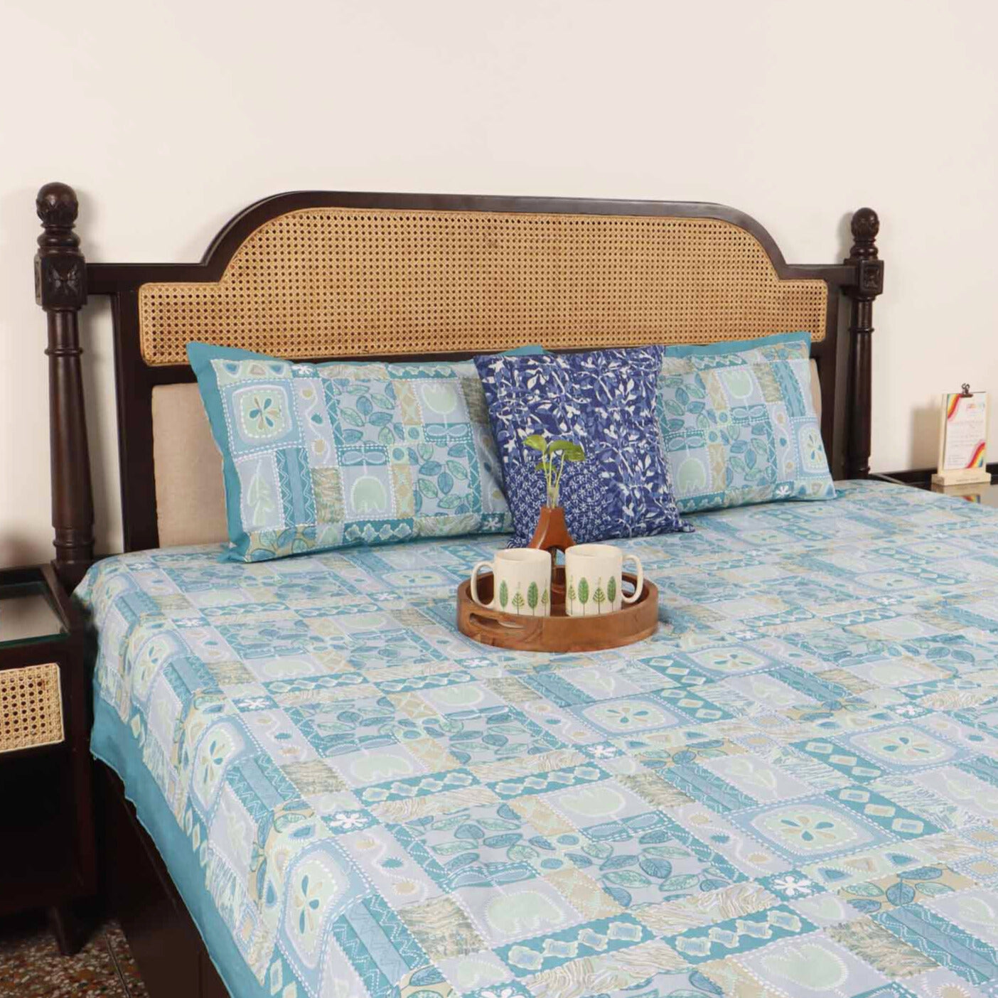 Abstract Blue - Flat I Fitted Bedsheet (100x108 Inches)
