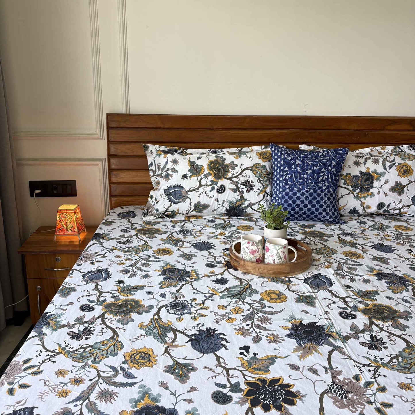 Anokhi Prints - White – Flat I Fitted Bedsheet (108x108 Inches)
