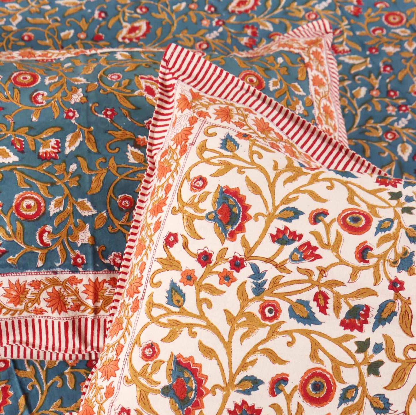 Hand block Kalamkari Blue Rangoon (108x108 Inches)