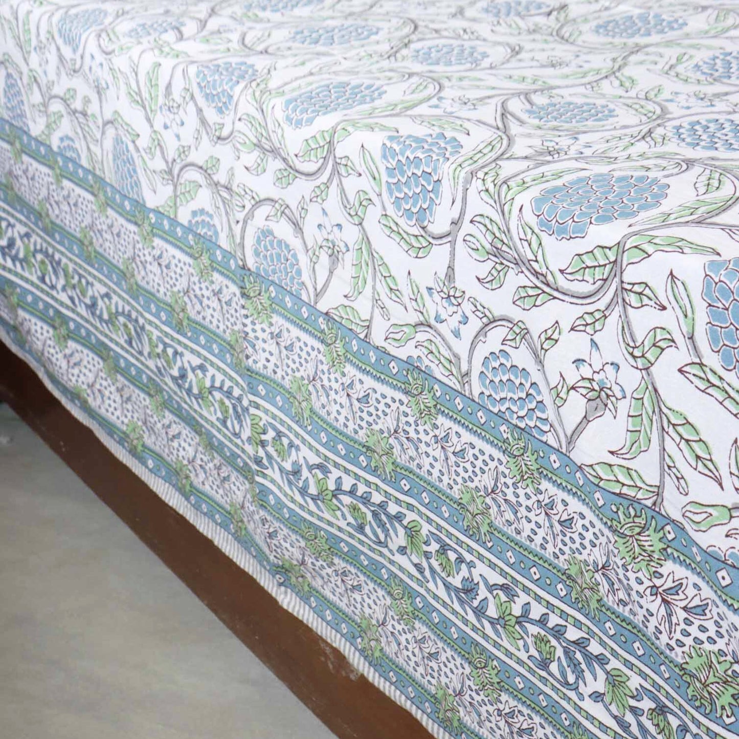 Anaar Blue - Flat I Fitted Bedsheet (108x108 Inches)