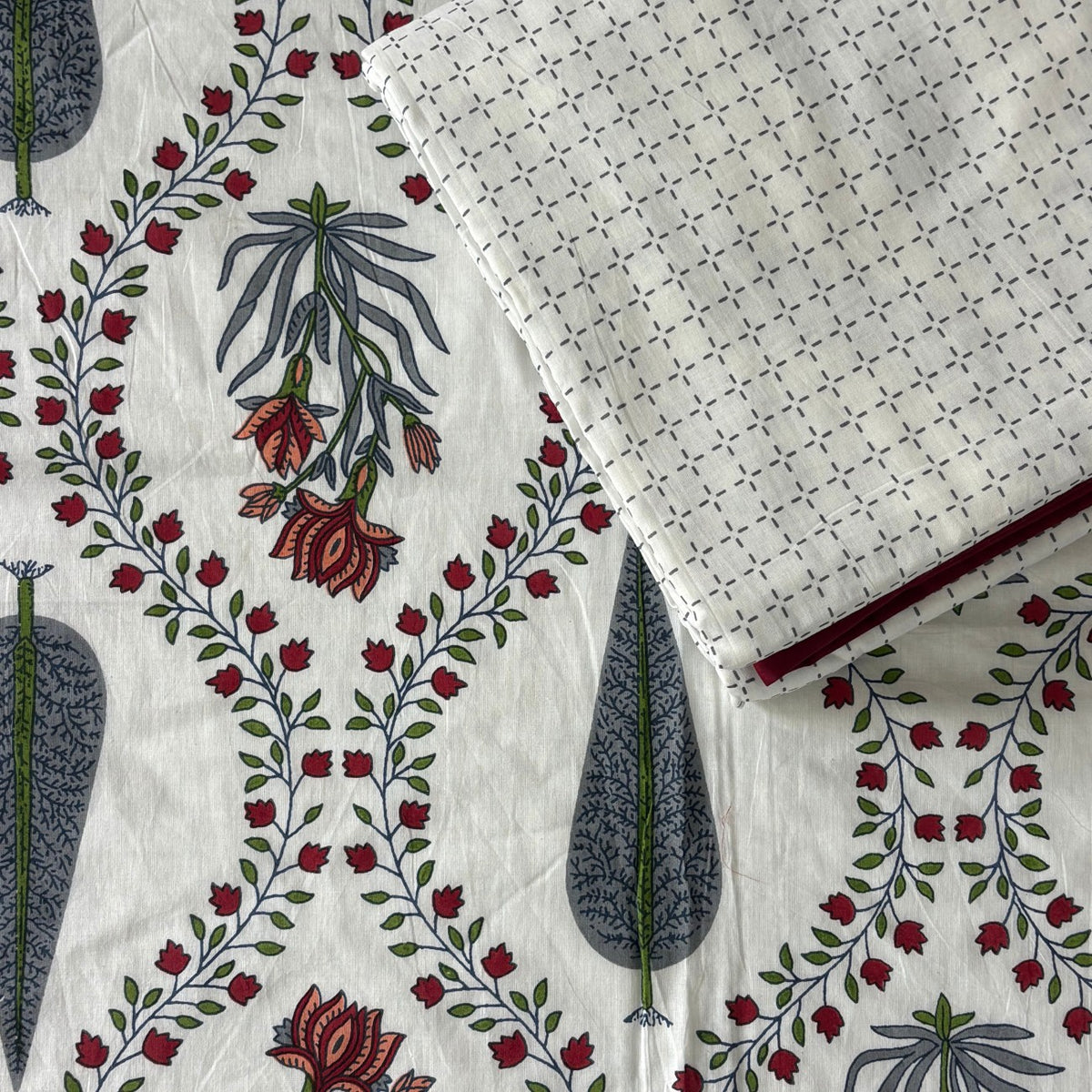 Pair Of Single Bed Reversible Mul Dohar – Khushamadeed Grey