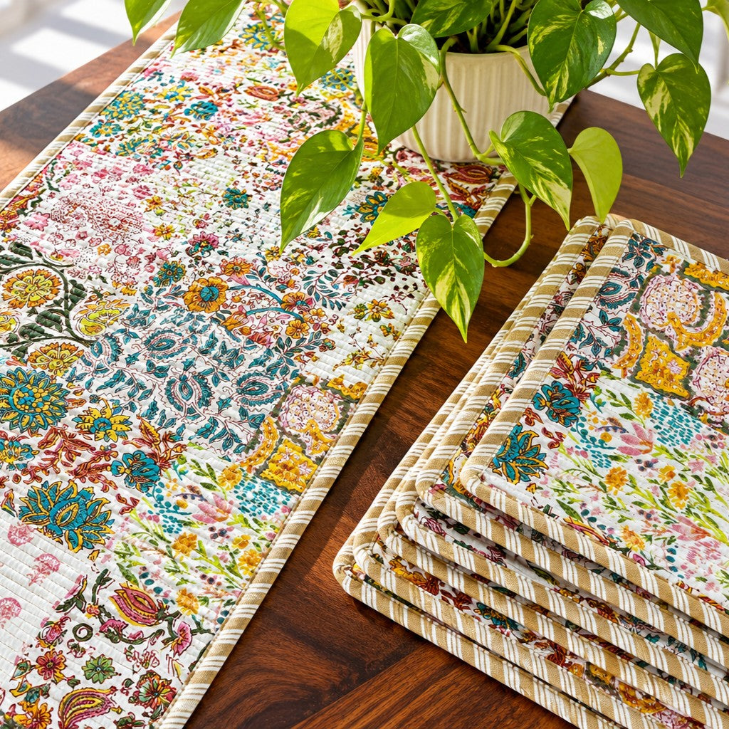 Pastel Patchwork - Quilted Table Runner and 6 Mats
