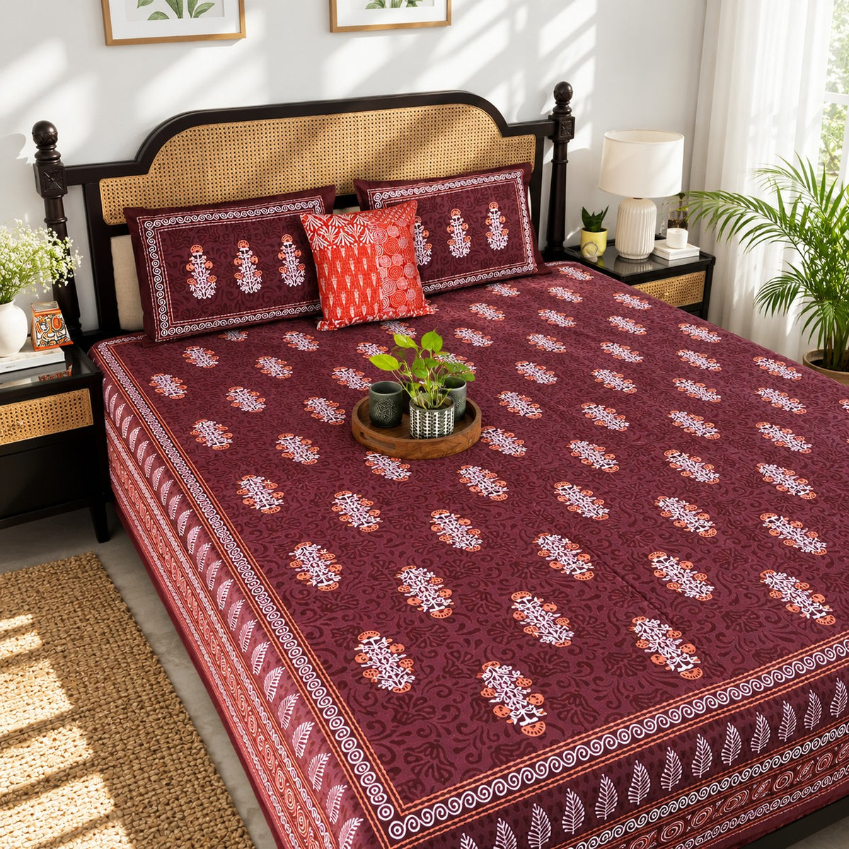 Kalamkari Guldasta - Flat I Fitted Bedsheet (90x108 Inches)