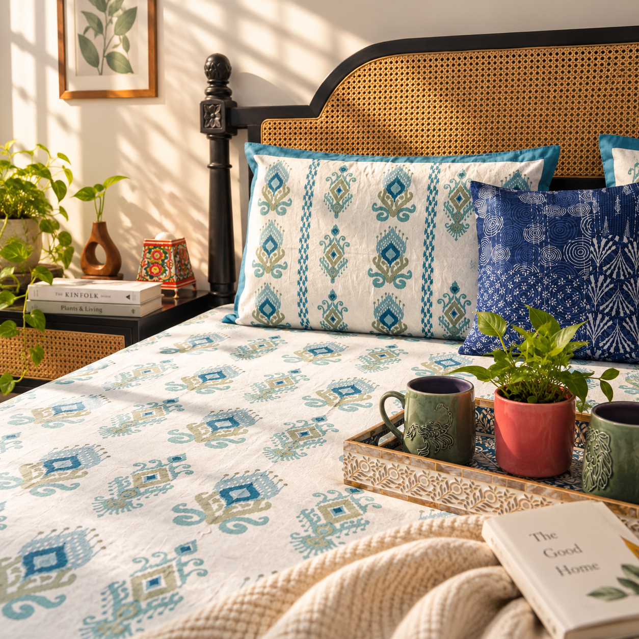 Aashiyana Blue - Flat I Fitted Bedsheet (108x108 Inches)