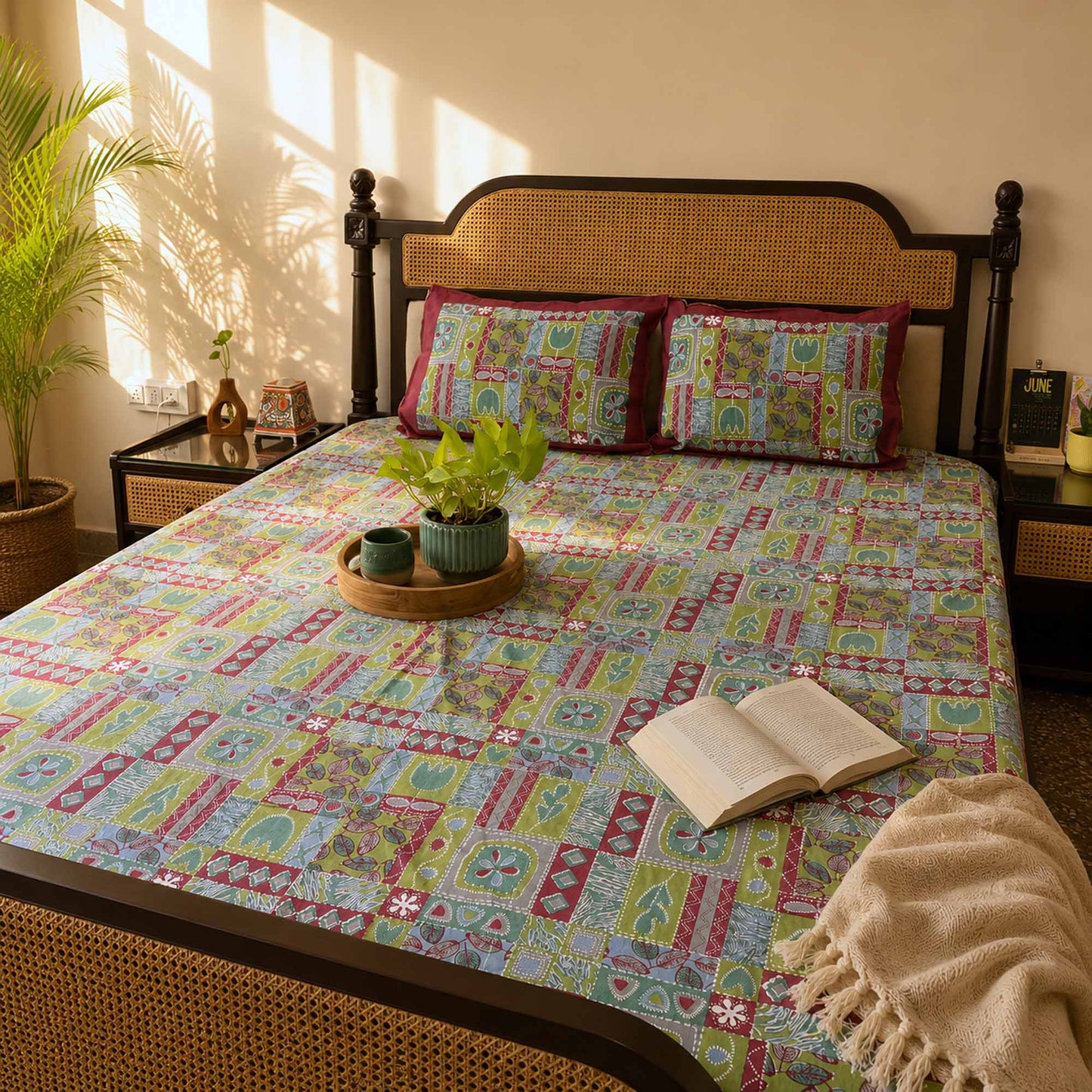 Patchwork bed cover for stylish bedrooms with handcrafted quilt design