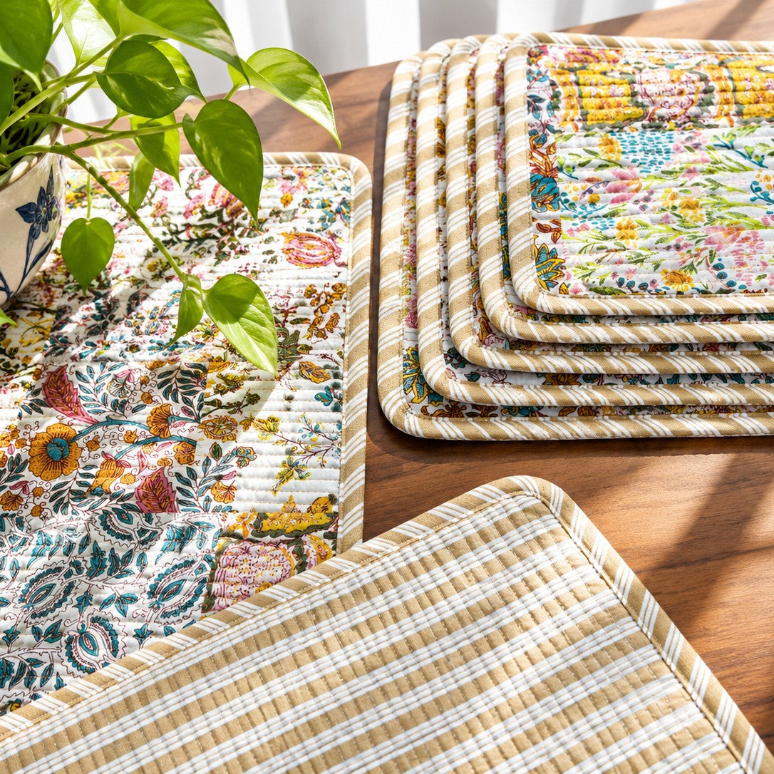 Pastel Patchwork - Quilted Table Runner and 6 Mats