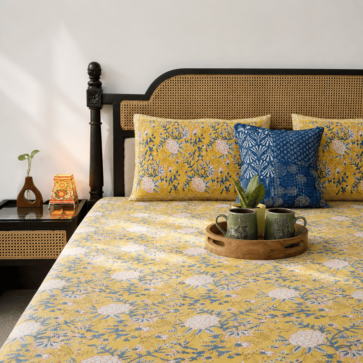 Peeli Bahar - Handblock Bedsheet (90 x 108 inches)