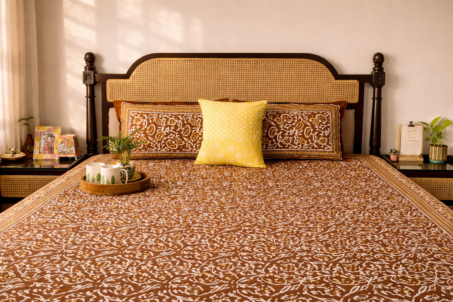 Dabu Brown – Flat I Fitted Bedsheet (90x108 Inches)