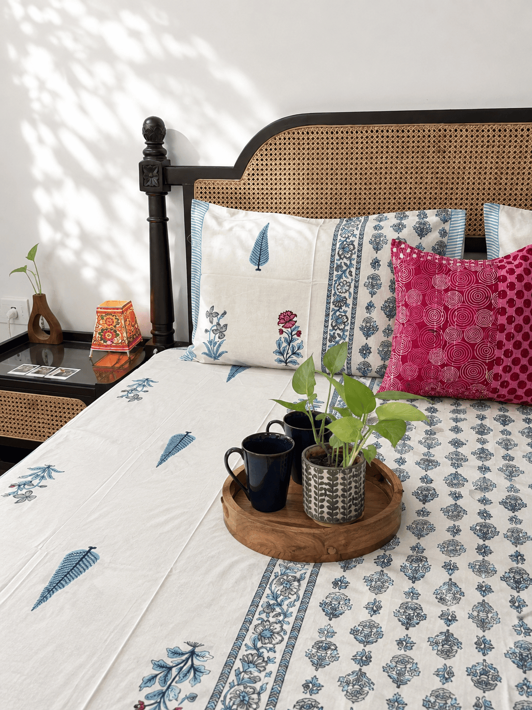 Aafreen Blue - Flat I Fitted Bedsheet (108x108 Inches)