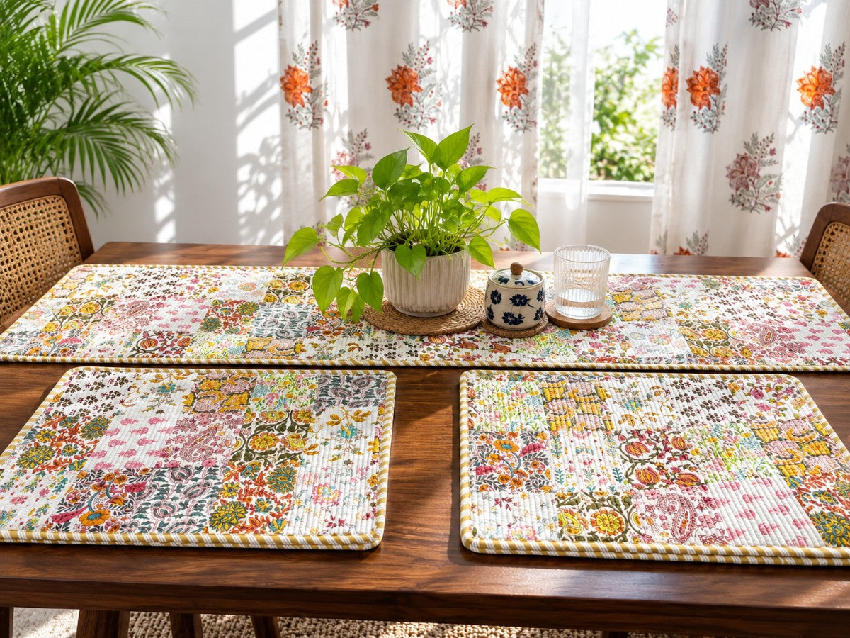 Pastel Patchwork - Quilted Table Runner and 6 Mats