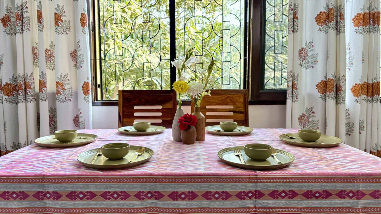 Niyati Pink - Six seater Dining Table Cover