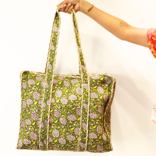 Jaipuri Quilted Tote Bag - Green