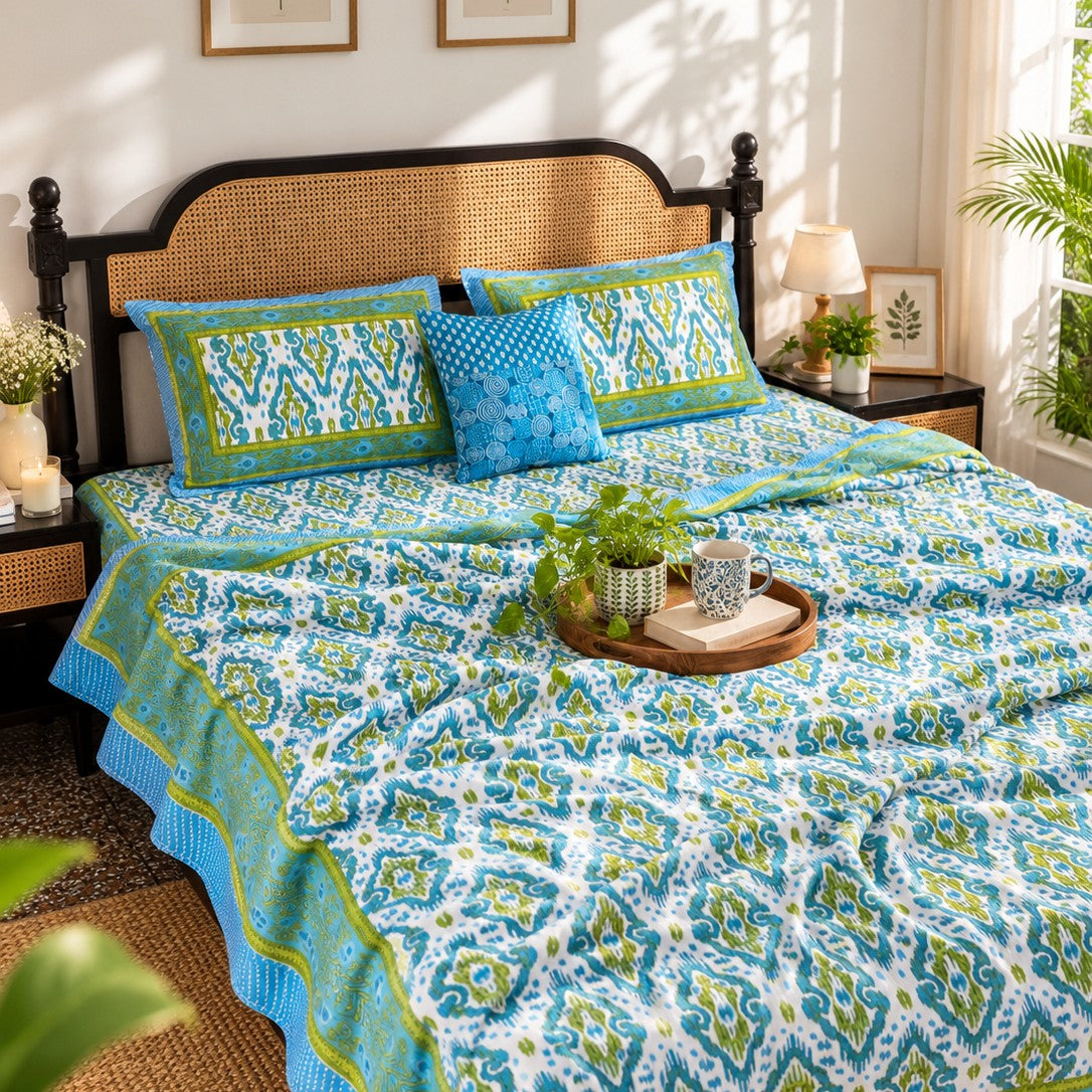 Dohar Bedding Set - Ikkat Green